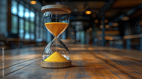 pressure as a critical business deadline approaches in a bustling corporate environment hourglass and sand clock.create by F.a