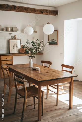 Wooden dinning table room architecture furniture.