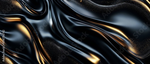 A black and gold fabric with a shiny, flowing texture