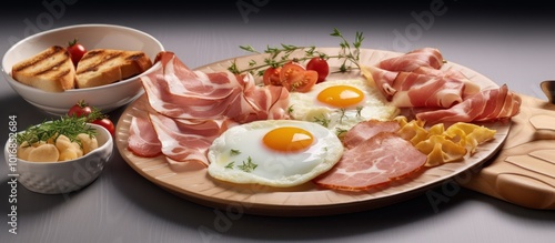 A Feast of Breakfast Delights on a Wooden Platter