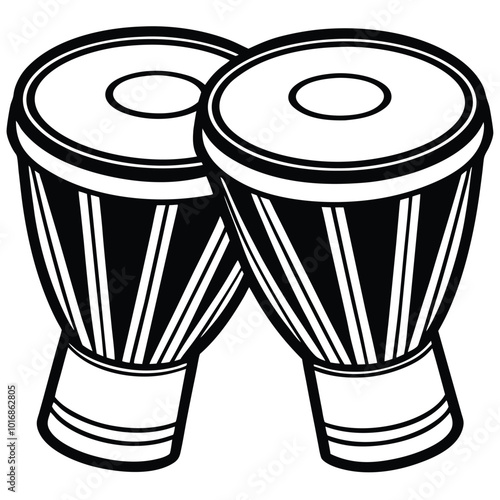 African hand drum or bongo drum, percussion instrument bongo drum icon vector