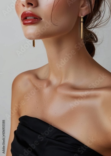 Gold earrings woman shoulder female.