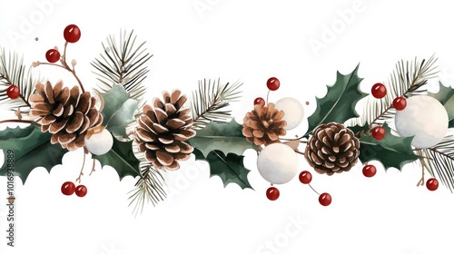 Festive Boho Christmas Clipart with Pine and Berries