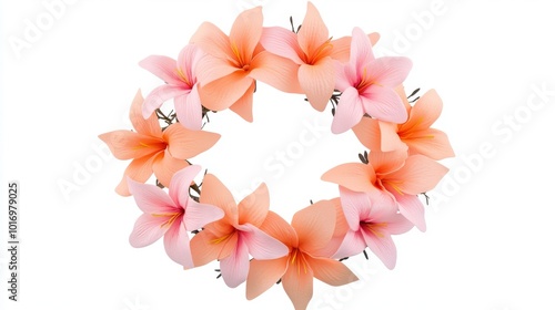 Pink flowers cut out in an elegant oval design with soft petals and fine branches