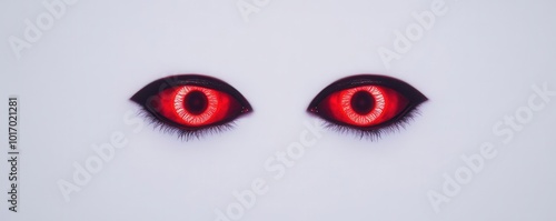 A pair of glowing red eyes floating in the darkness close up Creepy and atmospheric for spooky designs dynamic Multilayer Isolated white background