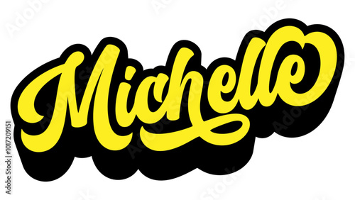 Given name Michelle written in retro groovy three-dimensional script lettering