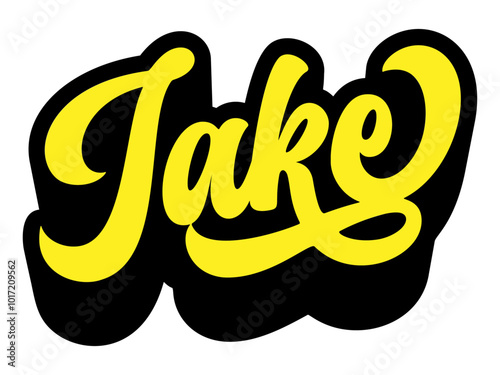 Given name Jake written in retro groovy three-dimensional script lettering