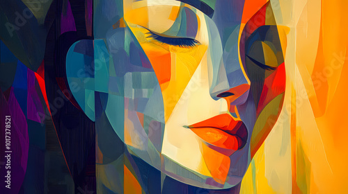 Abstract woman portrait in a cubist or cubism style painting. Abstract Cubism. Illustration