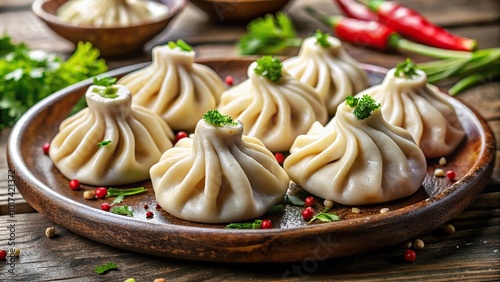 Authentic Georgian khinkali dumplings, traditional food