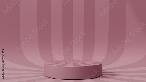 a pink pedestal with a striped background