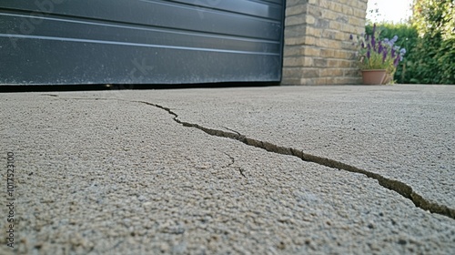 Hairline crack of concrete That damage on surface floor or slab after repair by joint filler plaster Building structure on ground for garage driveway or patio