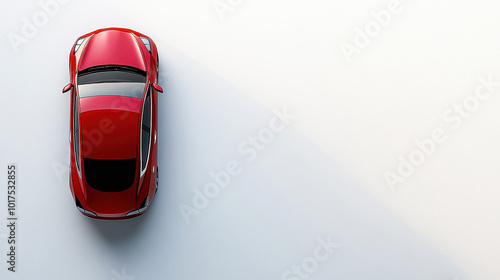 Top view of a red color sedan car on white background