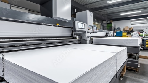 Print shop preparing large white papers for print at the printing machine