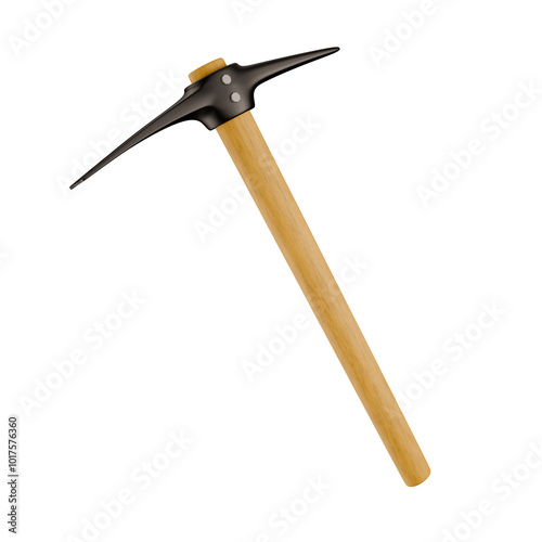 long wood black construction mining pickaxe mattock handle isolated on white background 3d element icon