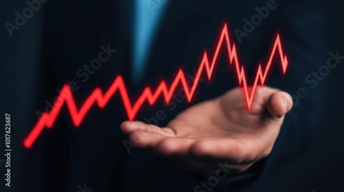 Close up of a hand holding a declining interest rate chart representing the changing market conditions and economic challenges faced in the financial sector