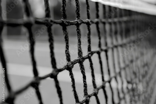 A Black and White Tennis Net Separating the Tennis Court