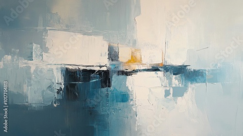 Abstract Painting with Blue, White, and Yellow Hues