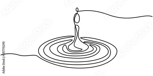 continuous line of water.one line drawing of water drop.simple water line vector illustration, Single continuous line drawing circle made of water splashes. Ring closeup of fresh and clear splash.