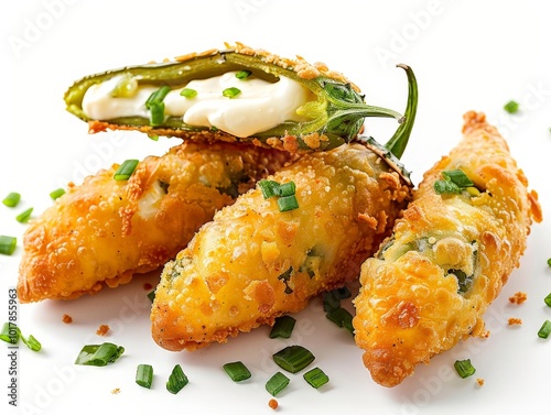 Crispy Jalapeno Poppers with Creamy Filling Isolated On White Background