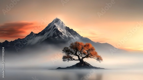 A peaceful mountain landscape with melting snow, symbolizing the transition from the cold of the past to a warm, hopeful future. Ultra-Realistic, Photo Realistic, 