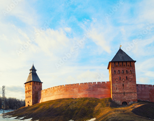 Veliky Novgorod, Russia. Fortress of Veliky Novgorod Kremlin, medieval fortress on the hill