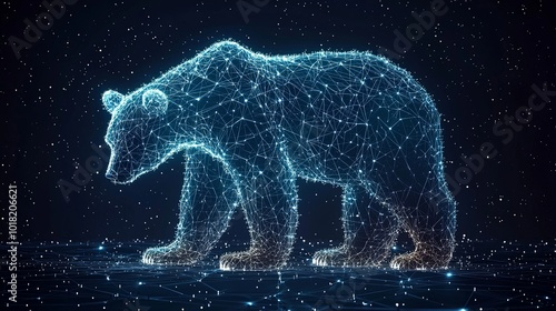 A cosmic representation of a bear mapped with connective light dots, embodying a blend of the mystical, the natural, and the futuristic in one unified form.