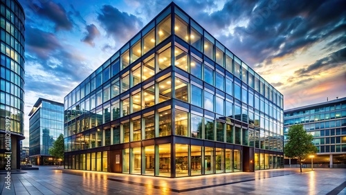 Modern cubic building in London style with big windows