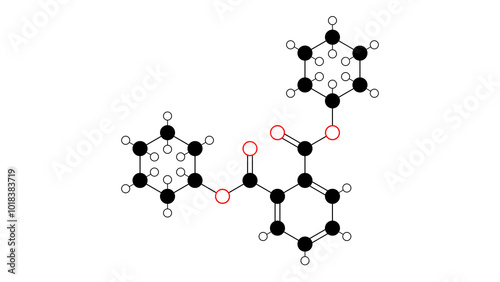 dicyclohexyl phthalate molecule, structural chemical formula, ball-and-stick model, isolated image phthalate ester