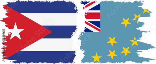 Tuvalu and Cuba grunge flags connection, vector