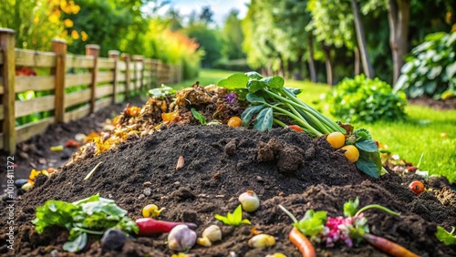 Organic compost enriching the soil in a gardening setting