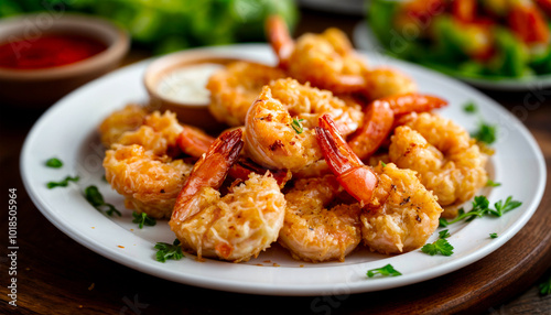 Fried prawns. Deep fried shrimp on a plate