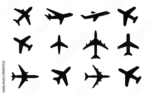 Airplane icon set vector on white background 