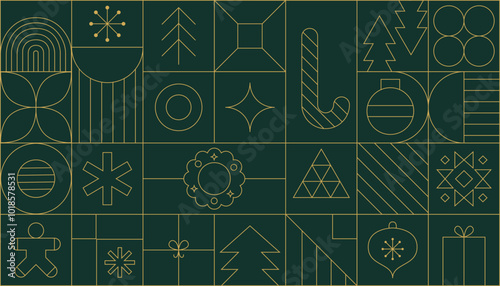 Modern Christmas geometric background with simple line elements. Creative abstract Xmas design. Vector illustration