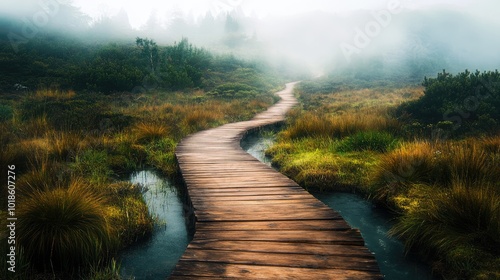 Wooden Path in Natural Landscape