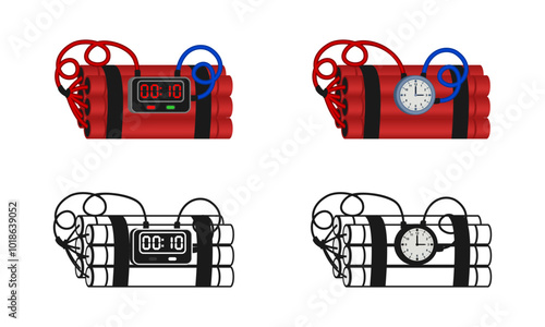 time bomb with detonator icon set vector illustration isolated on white background.