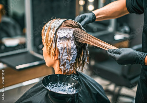 Salon hair coloring procedure with foils and dye