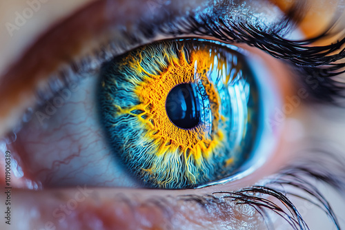 Exploring the enchanting beauty of a vibrant eye revealing intricate patterns and mesmerizing colors in close-up