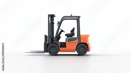 Side View of an Orange Forklift with a Black Mast