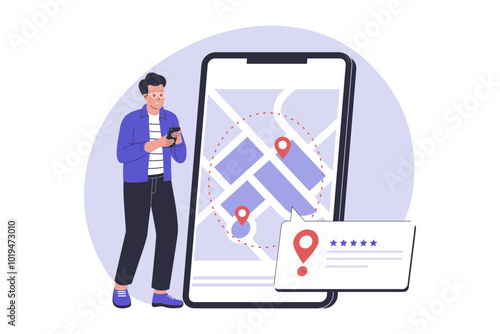 Geofencing as map area boundary for business. Illustration for website, landing page, mobile app, poster and banner. Trendy flat vector illustration