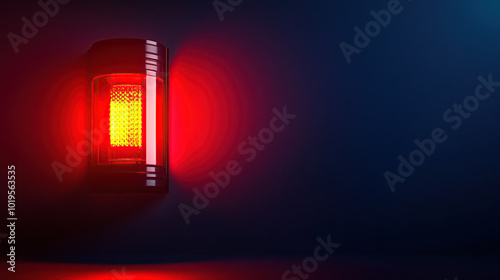 Red emergency siren light on a dark background with red glow