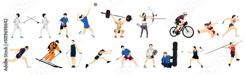 set collection of different sports athlete