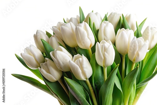 asymmetrical bouquet of white tulips isolated on white