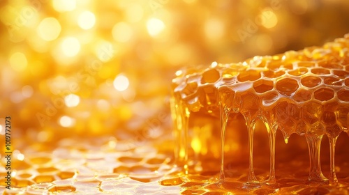 Golden Honey Dripping from a Honeycomb