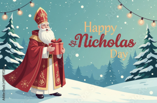 St Nicholas Celebrations with Festive Santa Claus in Snowy Forest, Holiday Traditions, Childhood Joy, Saint Nicholas Day Concept