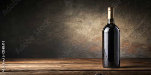 Bottle of wine with black label on table, wine, bottle, red, black label, table, drink, alcohol, elegant, classy