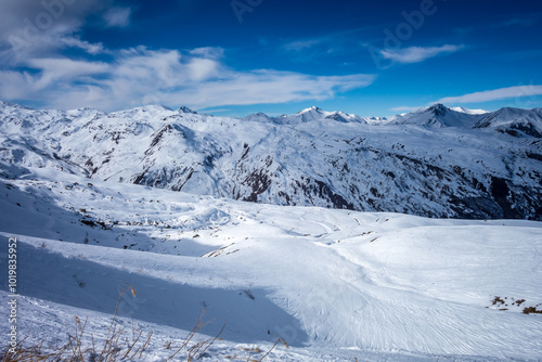 Ski slopes and mountains of Les Menuires in the french alps