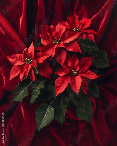 Lush Red Poinsettia Flowers Blooming for Holiday