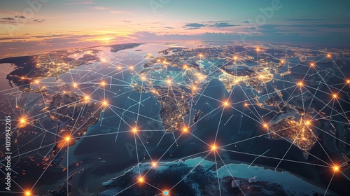 Intricate global value chains connecting manufacturers, suppliers, and distributors across borders - conceptual illustration of international trade and supply chains