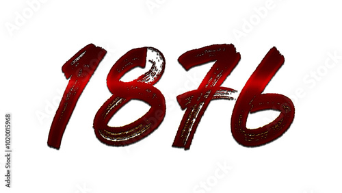 3D blood red number design of 1876 on white background.