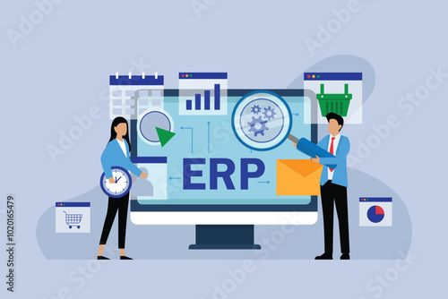 ERP Software Implementation for Business Operations Efficiency 2d flat vector illustration